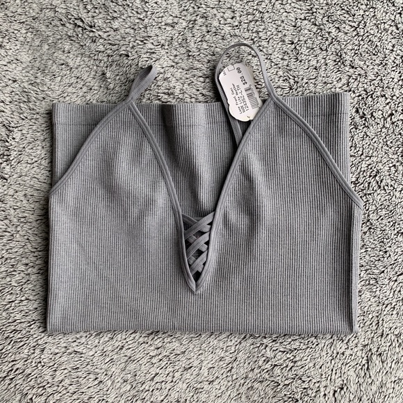 Suzette Tops - NWT Lace Front Cami in Heather Grey
